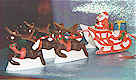 reindeers pulling santa in sled