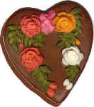 chocolate heart box decorated with 4 roses - empty