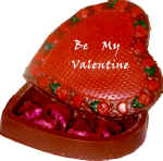 filled heart shaped box with "Be my valentine" message